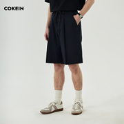 COKEIN短裤男夏季原创纯色基础直筒休闲裤系带设计宽松西装五分裤
