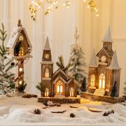 圣诞节装饰北欧复古木质小屋LED暖光桌面摆件氛围布置雪房子礼物