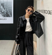 黑色短款pu小皮衣外套，女2024年春秋韩版时尚，复古咖色夹克上衣