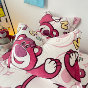 卡通草莓熊牛奶(熊牛奶)绒，枕套一对加厚珊瑚绒枕头套48x74cm单人枕芯套1只
