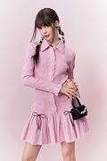 chillsweet超糖粉色长袖连衣裙，女秋季多巴胺设计感辣妹，法式长裙