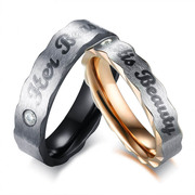 上市 日韩简约钛钢情侣戒指 英文字母镶钻对戒指环礼物CR-166
