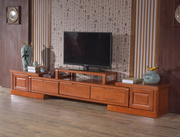 爆品新中式实木电视柜组合背景墙柜可伸缩 现代大户型客厅地