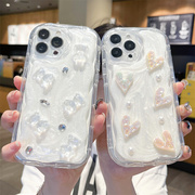 珠光奶油胶立体小熊适用iphone13手机壳14promax苹果12彩镀爱心，华为mate50可爱p60art荣耀90珍珠nova8水钻7se