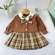 韩版婴幼童女针织套装裙女宝宝，洋气毛线娃娃领毛衫百褶裙两件套