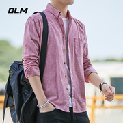 森马集团GLM男士纯棉条纹长袖衬衫宽松休闲青年衬衣上衣男装外套