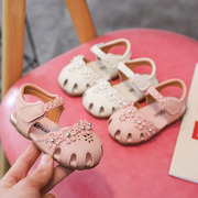 日本防踢包头凉鞋春夏童鞋子0-2岁1婴幼儿宝宝女学步鞋翻边超纤皮