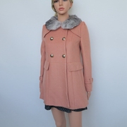 艾格特/S 女秋冬桔色真毛领呢大衣暖外套4N4281
