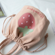 可爱小包清新草莓包帆布包女 手提包水桶包儿童手提包带饭便当包