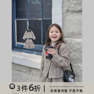 史豌豆(史豌豆)女童定制调，编织时装套装2023秋冬翻领外套半裙两件套
