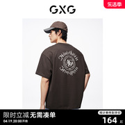 GXG男装 双色环形印花复古纯棉休闲圆领短袖T恤男上衣 24年夏