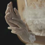 结婚新娘手套婚纱礼服短款韩版韩式影楼拍照饰品白色全指花朵