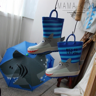 MAMA KIDS 下雨天出行立体造型宝宝鲨鱼雨靴儿童雨鞋恐龙鞋子雨具