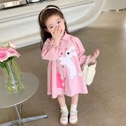 女童粉色衬衫长袖纯棉小女孩裙衫衬衫韩版公主宽松翻领，小童薄衬衣
