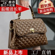 真皮女包2025新款时尚高级菱格链条手提包女黑色百搭单肩斜挎大包