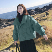 绿色短款棉服女2023年棉袄冬季加厚外套，韩版宽松羽绒棉服