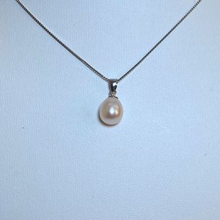 7-8mm天然粉色米形淡水珍珠，吊坠橘色水滴形吊饰配饰不含链条