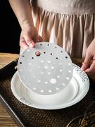 盛水饺子盘10寸大号陶瓷隔水控油滤水带网眼果盘蒸盘双层沥水盘