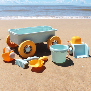 儿童海边沙滩车玩具套装决明子宝宝拖车海滩挖沙铲子玩沙子桶工具