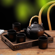 日式商用餐厅陶瓷水壶竹柄手提茶壶套装创意复古风大容量茶具