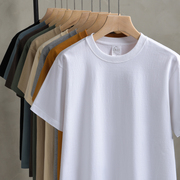(买一送一) 250g新疆纯棉短袖重磅T恤男女厚实圆领白色宽松打底衫