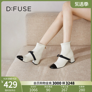 Dfuse迪芙斯冬季款小香风粗跟短靴蝴蝶结瘦瘦靴DF34116202