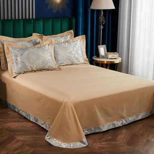 高端欧式贡缎提花圆角床单纯色，床上用品被单100%全纯棉三件套单件