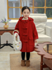 新年红色呢大衣女童夹棉牛角扣22冬季儿童，连帽外套加厚上衣潮