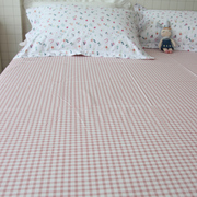 全棉小清新粉色格子床上用品，纯棉床品单人双人单件床单女