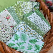 绿色格子布料高档桌布床单小清新碎花面料花布布头窗帘背景布挂布