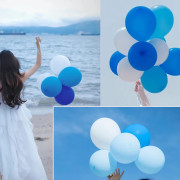 天空蓝白色浅蓝深蓝户外拍照生日场景布置10寸乳胶加厚哑光气球