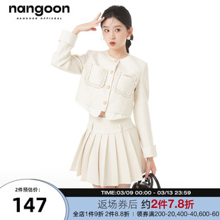 NANGOON 花边设计小香套装时尚外套遮肉半身百褶短裙春季上衣女