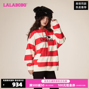 LALABOBO新春龙年红色限定宽松休闲条纹连帽套头卫衣LBCC-WSTS46