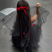 暗黑新娘万圣节红色蝴蝶结，头纱发箍在逃公主头饰，cos装扮拍照饰品