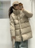 2023冬季韩版宽松立领羽绒服女中长款加厚保暖90白鸭绒(白鸭绒)外套潮