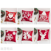 圣诞枕抱卡通棉帆抱枕节日客厅卧室装饰背景靠红色系靠枕套