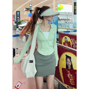李李李婉君 绿色连帽防晒长袖外套女2023年夏季修身显瘦上衣