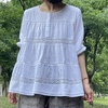 雪蓝杉夏季短袖棉麻镂空刺高品质，设计师款娃娃款纯棉白色上衣
