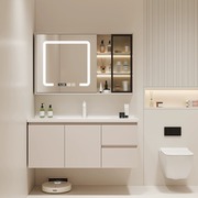 奶油风橡木烤漆浴室柜一体盆陶瓷卫生间洗手洗脸盆柜组合挂墙款