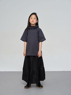 6折k2kids/设计品牌 个性褶皱领亲肤棉T恤短袖+黑色大摆裙