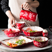 中式情侣红色碗碟套装家用组合餐具套装结婚陶瓷碗盘礼盒新婚