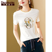 丹慕妮尔白色刺绣短袖t恤女夏装2023设计感小众上衣打底衫潮
