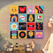 艺术插画创意网红拍照背景墙贴立体商铺奶茶墙面装饰雪弗板卡通画