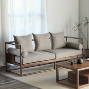 北美黑胡桃木沙发新中式全实木，沙发组合客厅三人，位布艺木沙发家具