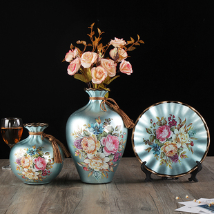 欧式陶瓷花瓶茶几摆件，水果盘套装客厅玄关电视柜，酒柜家居装饰品