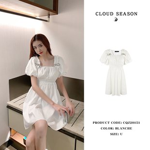 CLOUDSEASON蝴蝶结蓬蓬裙 夏季复古气质连衣裙甜美裙子女