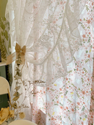 法式洛可可双层布纱一体纯棉，印花碎花窗帘韩式粉色，甜美清新公主风