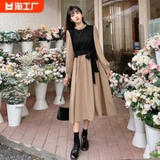 假两件连衣裙女日系春秋季设计感学生显瘦法式长袖气质长裙子
