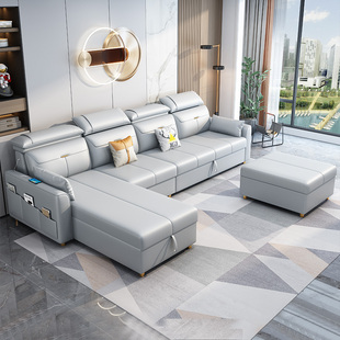 简约现代沙发床科技布客厅两用可折叠储物转角直排沙发床2024