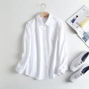 纯棉白衬衫女长袖显瘦设计感小圆领打底衫简约上衣牛津纺内搭衬衣